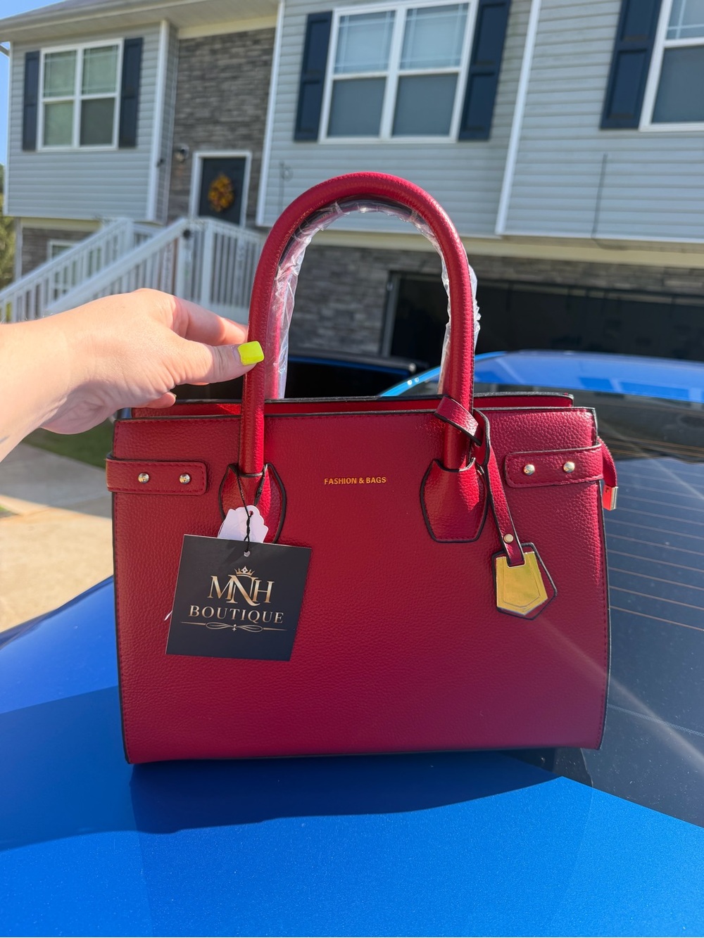 Red Structured Tote Bag